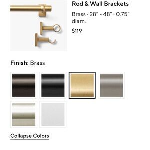 Pottery Barn Brass Curtain Rod and Wall Brackets & Finals